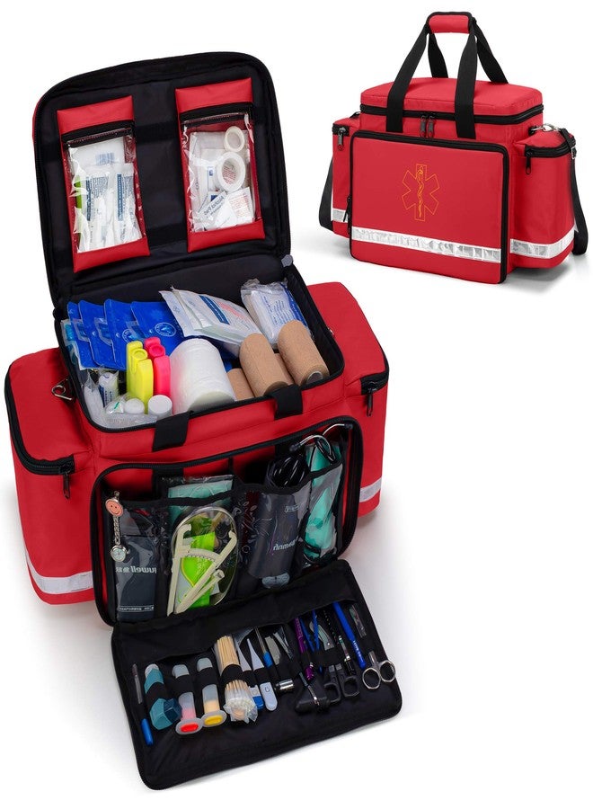 Trunab Emergency Responder Trauma Bag Empty, Professional First Aid Kits Storage Medical Bag with Inner Dividers and No-Scratch Bottom, Ideal for EMT, EMS, Paramedics, Red, BAG ONLY - Image 1